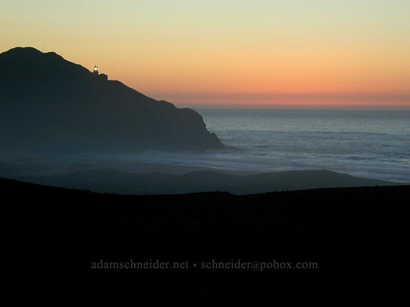 sunset & Point Sur lighthouse [Highway 1, Big Sur, Monterey County, California]