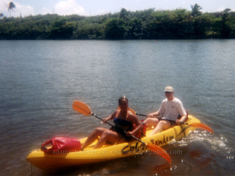 Adam and Ana Liza at the end of the kayak trip [Wailua River State Park, Wailua, Kaua'i, Hawaii]