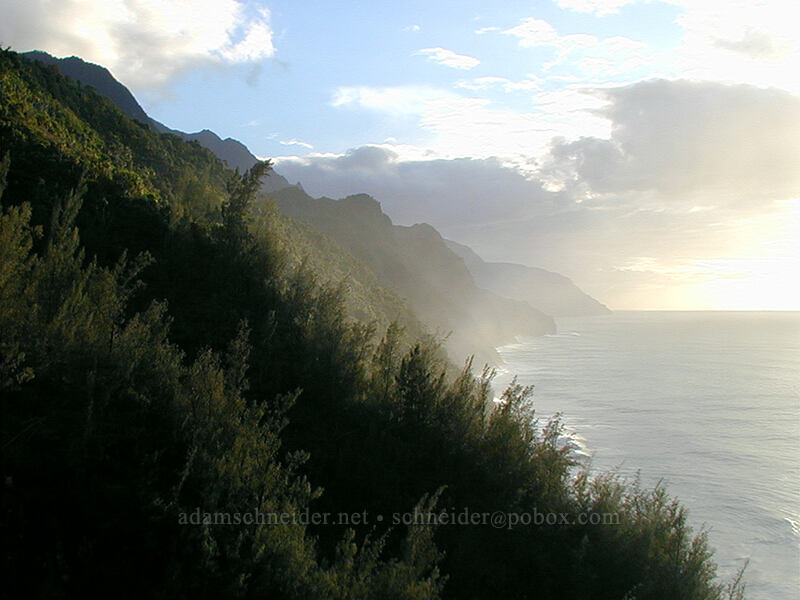 late afternoon sun along Na Pali coast [Kalalau Trail, Na Pali Coast State Park, Kaua'i, Hawaii]