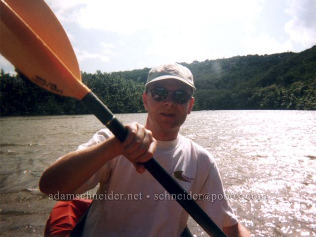 Adam paddling up the Wailua River. , Kaua'i