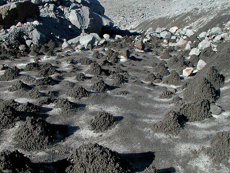 sand & melting ice [Eliot Glacier outwash plain, Mt. Hood Wilderness, Hood River County, Oregon]