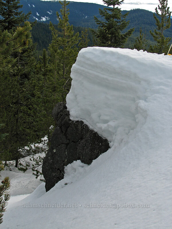 snow-capped boulder [Ghost Ridge, Mt. Hood National Forest, Clackamas County, Oregon]