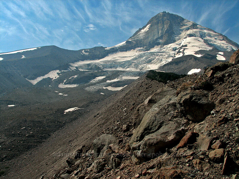 Mount Hood & Eliot Glacier [west moraine of Eliot Glacier, Mt. Hood Wilderness, Hood River County, Oregon]