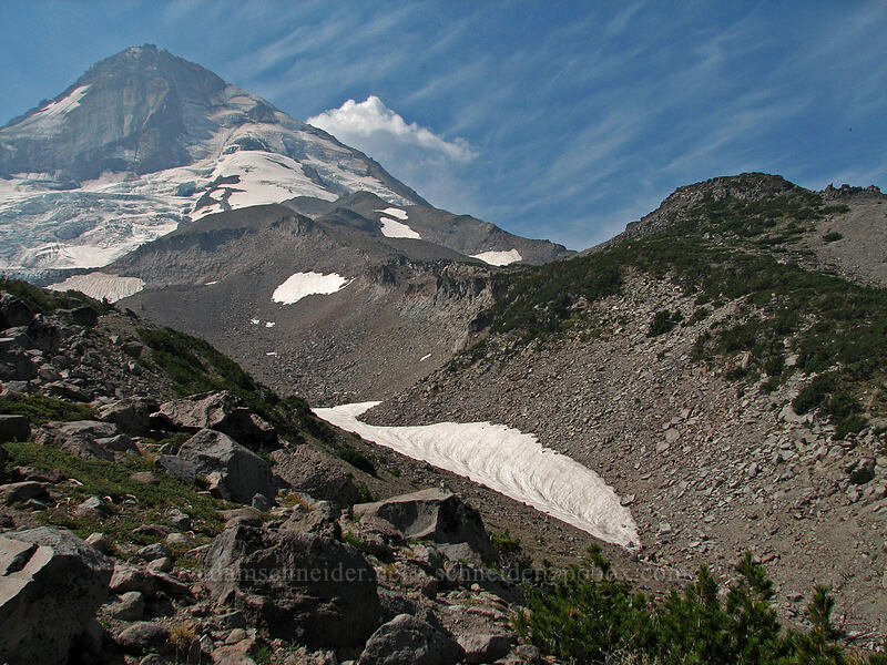 Mount Hood & Langille Crags [west moraine of Eliot Glacier, Mt. Hood Wilderness, Hood River County, Oregon]