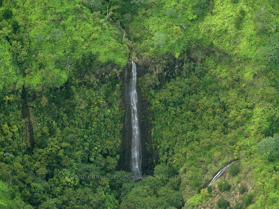 waterfall in the Hanalei Valley [airplane tour, Kaua'i, Hawaii]