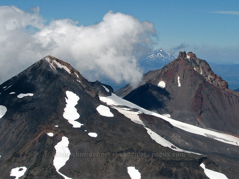 Middle Sister, North Sister, & clouds [South Sister crater rim, Three Sisters Wilderness, Lane County, Oregon]