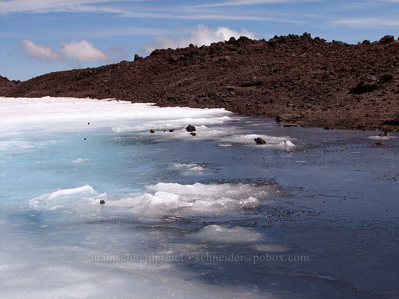 slushy pool of meltwater [South Sister crater rim, Three Sisters Wilderness, Lane County, Oregon]