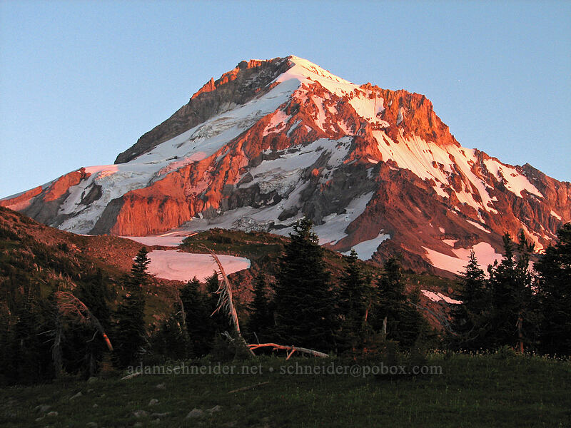 Mount Hood at sunset [above Wy'East Basin, Mt. Hood Wilderness, Hood River County, Oregon]