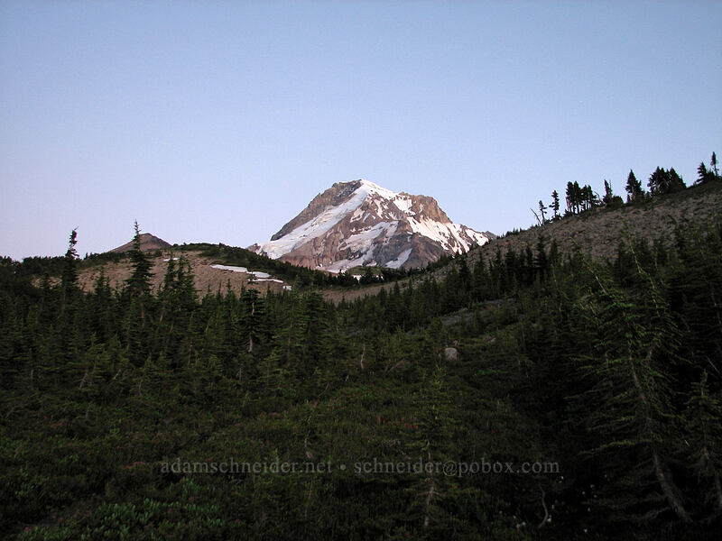Mount Hood, after sunset [Wy'east Basin, Mt. Hood Wilderness, Hood River County, Oregon]