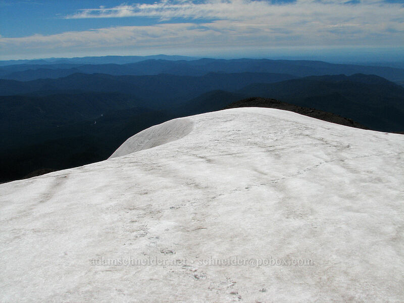 snowfield with a steep drop [above Zigzag Canyon, Mt. Hood Wilderness, Clackamas County, Oregon]