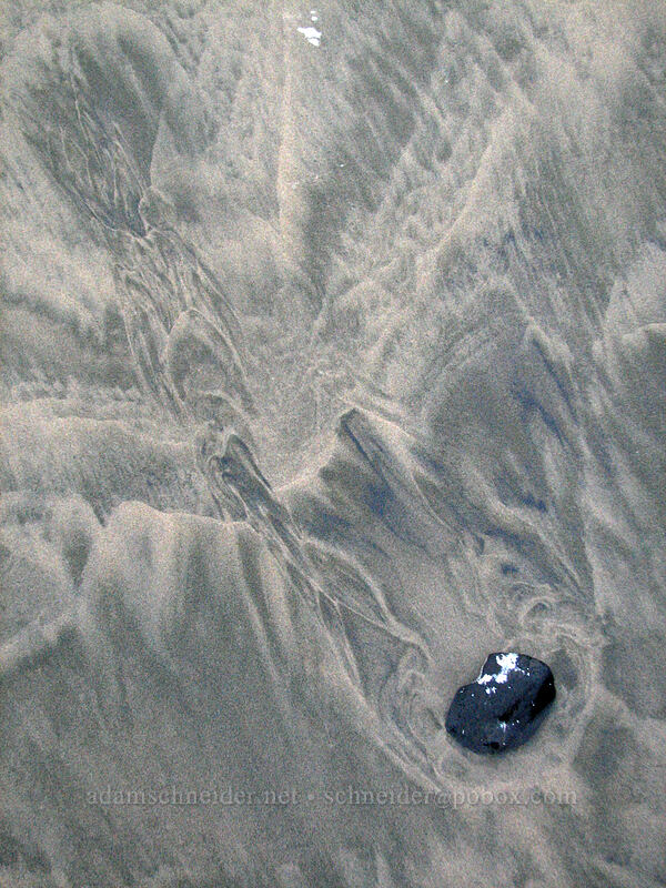 rock and patterns in the sand [Nye Beach, Newport, Lincoln County, Oregon]