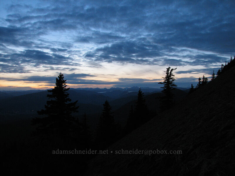 view to the northwest after sunset [Dog Mountain Trail, Gifford Pinchot National Forest, Skamania County, Washington]