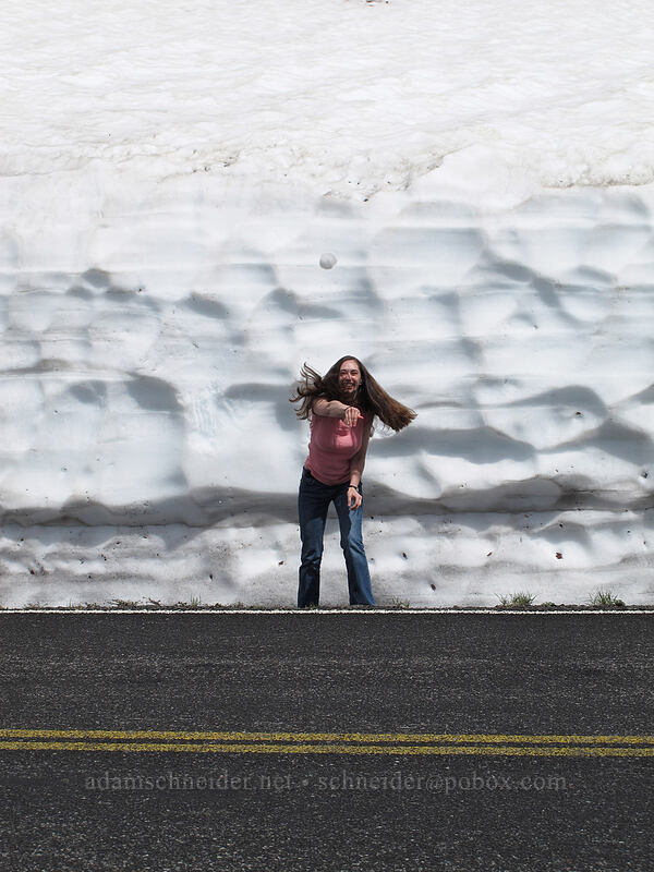 July snowball fight [North Entrance Road, Crater Lake National Park, Klamath County, Oregon]