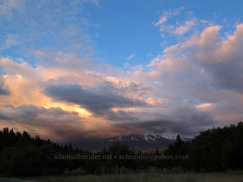 sunset over Mount Shasta [Boles Street, Weed, Siskiyou County, California]
