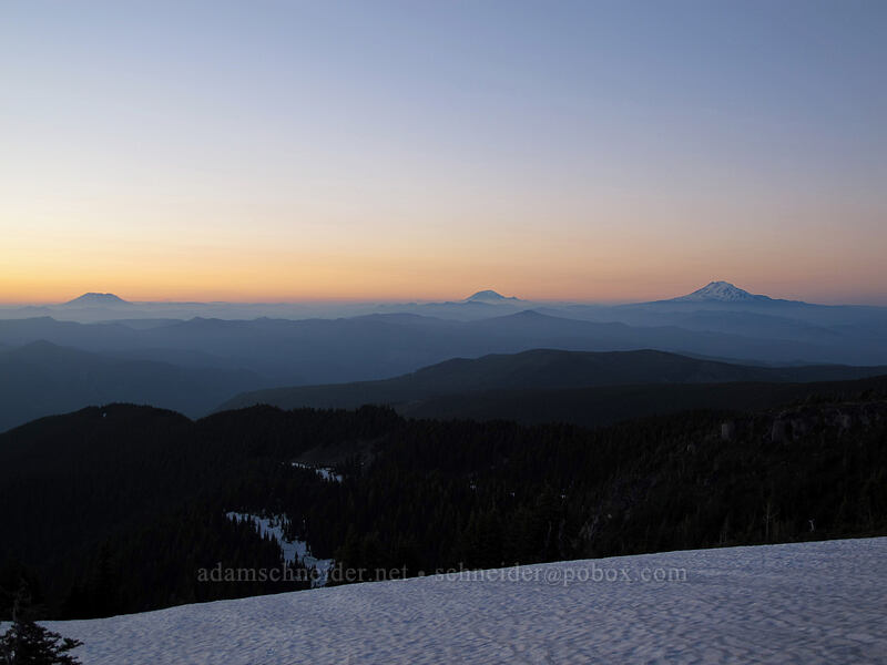three volcanoes at sunset [McNeil Point, Mt. Hood Wilderness, Hood River County, Oregon]