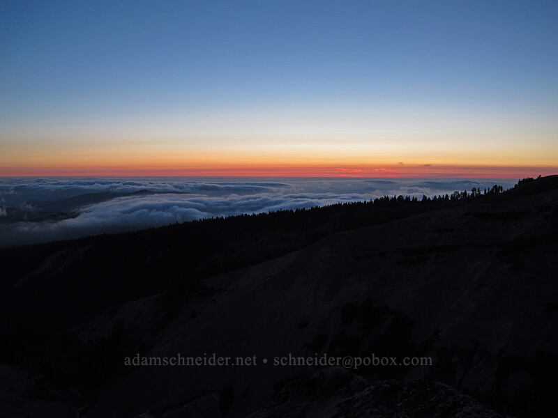 low clouds after sunset [Zigzag Canyon, Mt. Hood Wilderness, Clackamas County, Oregon]