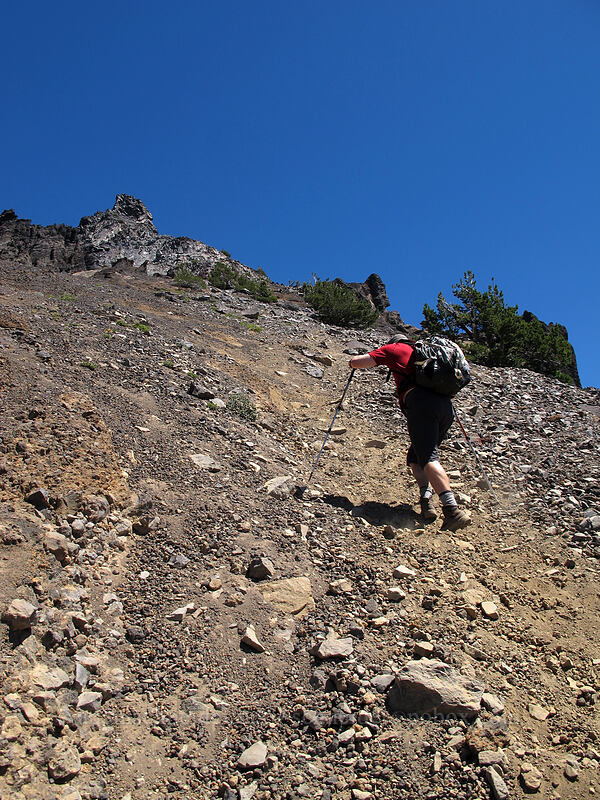 climbing the sketchy trail [Mt. Thielsen Trail, Mt. Thielsen Wilderness, Douglas County, Oregon]