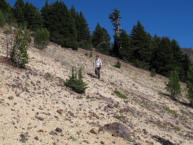 traversing the pumice slope [Mt. Thielsen's southwest face, Mt. Thielsen Wilderness, Douglas County, Oregon]