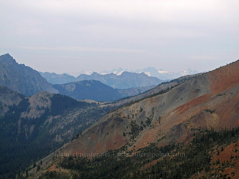 distant mountains to the west-northwest [Longs Pass-Ingalls Pass Ridge, Alpine Lakes Wilderness, Kittitas County, Washington]