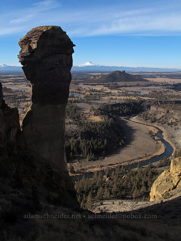 Monkey Face, the Crooked River, Coyote Butte, & Mt. Jefferson [Misery Ridge Trail, Smith Rock State Park, Deschutes County, Oregon]