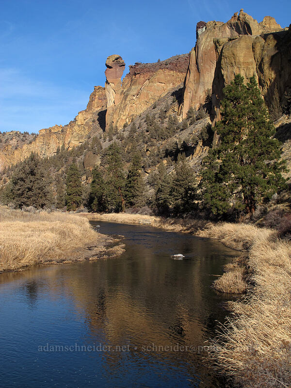 Monkey Face, Mesa Verde area, & the Crooked River [River Trail, Smith Rock State Park, Deschutes County, Oregon]