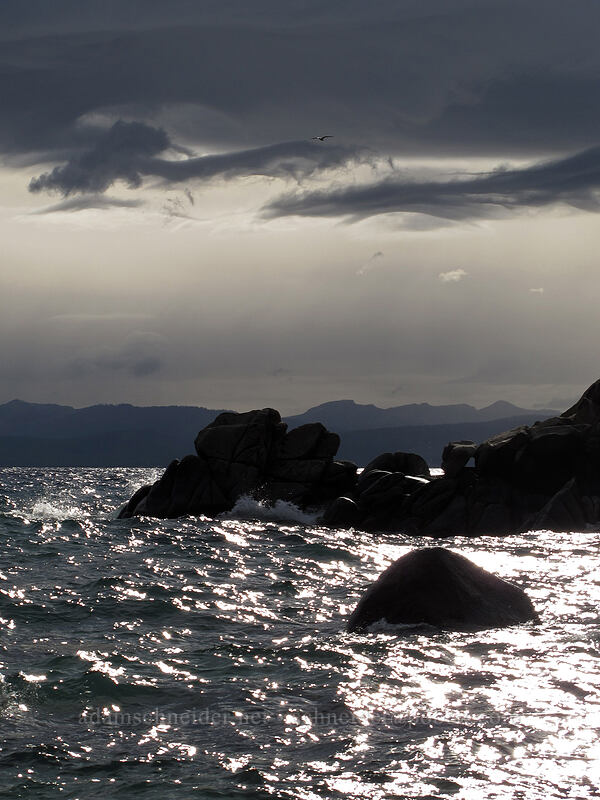 shredded clouds and stormy rocks [Secret Harbor, Lake Tahoe Basin, Carson City County, Nevada]