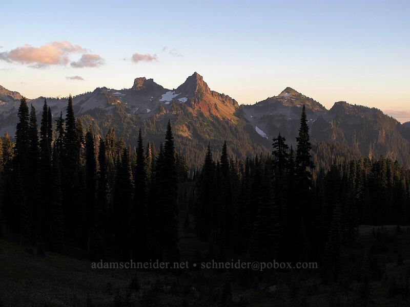 Tatoosh Range at sunset [Waterfall Trail, Mount Rainier National Park, Pierce County, Washington]
