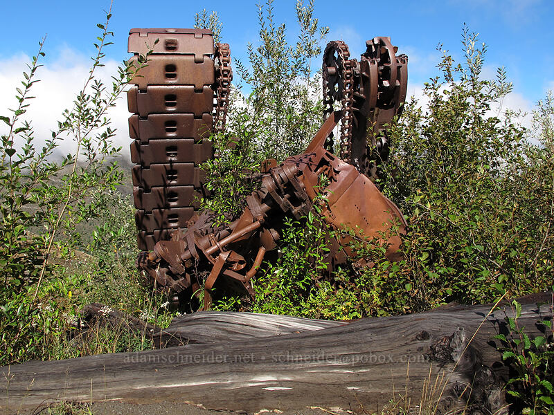 wrecked bulldozer [South Coldwater Trail, Mt. St. Helens National Volcanic Monument, Skamania County, Washington]