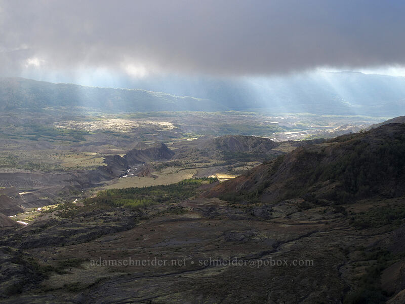 pumice plain & sunbeams [Boundary Trail, Mt. St. Helens National Volcanic Monument, Skamania County, Washington]