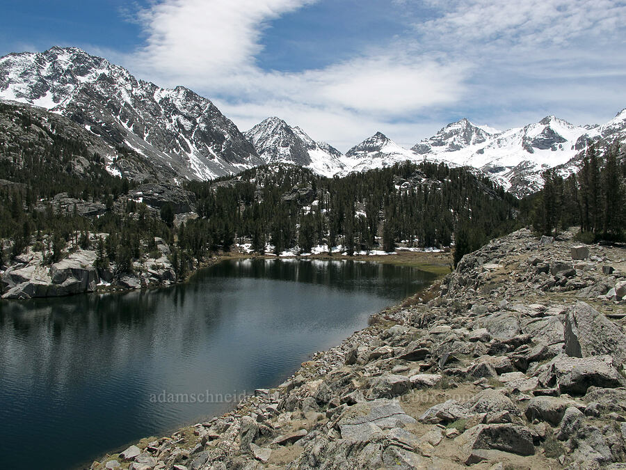 Box Lake & high mountains [Little Lakes Valley Trail, John Muir Wilderness, Inyo County, California]