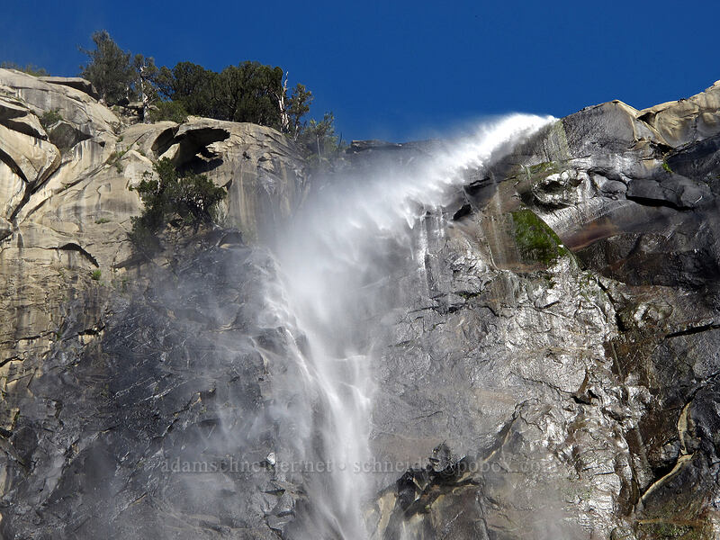 Bridalveil Falls, blowing in the wind [Bridalveil Falls Trail, Yosemite National Park, Mariposa County, California]