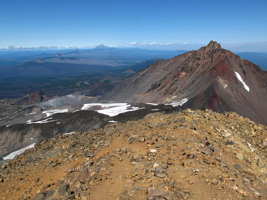 the summit, North Sister, & distant volcanoes [Middle Sister summit, Three Sisters Wilderness, Deschutes County, Oregon]