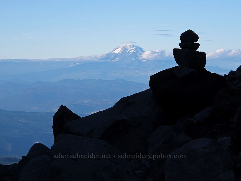 Mount Adams & a cairn [Timberline Trail, Mt. Hood Wilderness, Hood River County, Oregon]