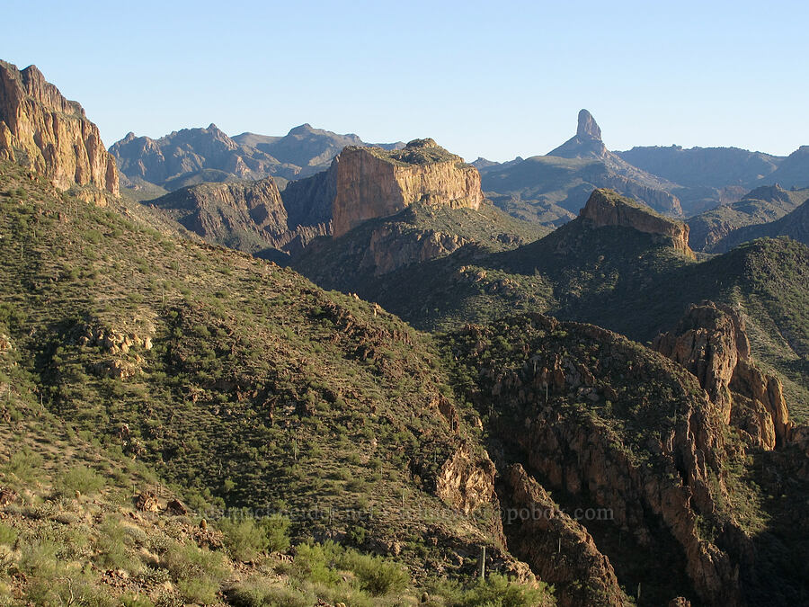 Geronimo Head, Battleship Mountain, & Weaver's Needle [Boulder Canyon Trail, Superstition Wilderness, Maricopa County, Arizona]