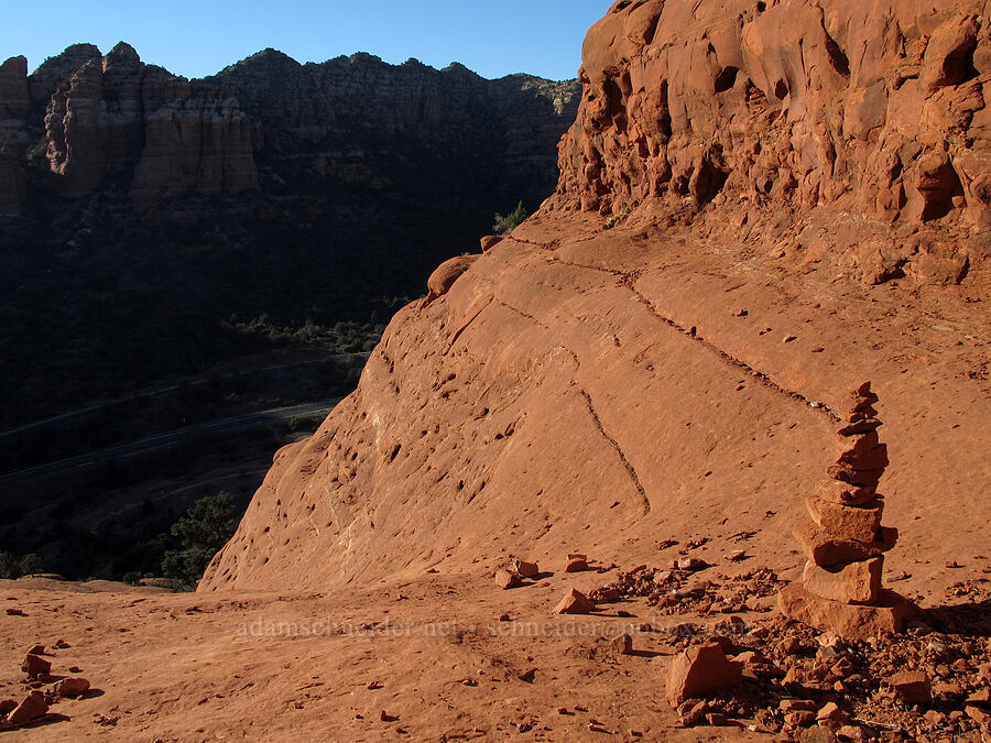 sloped sandstone & a cairn [Bell Rock, Munds Mountain Wilderness, Yavapai County, Arizona]