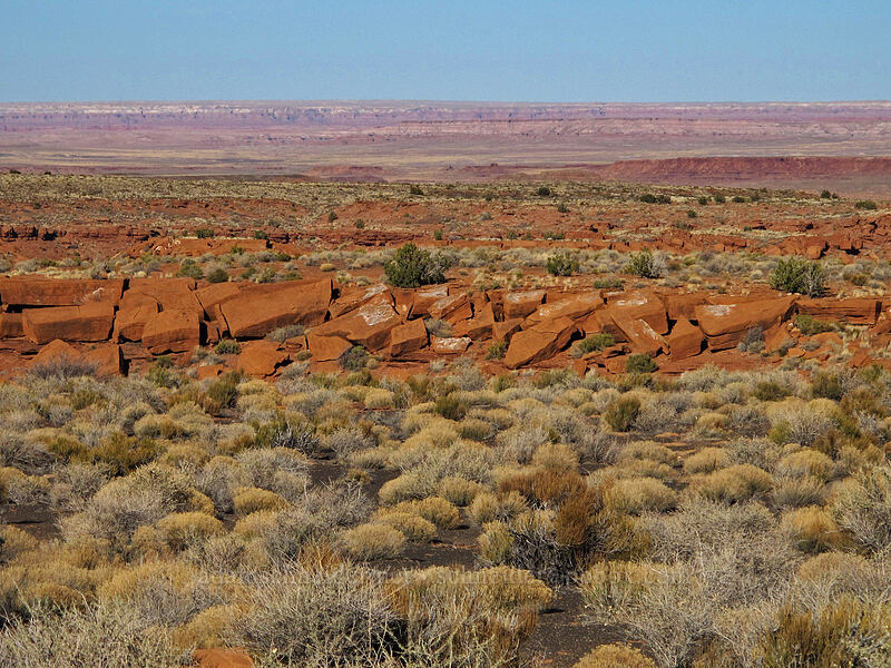 red rocks & Painted Desert [Wupatki Pueblo, Wupatki National Monument, Coconino County, Arizona]