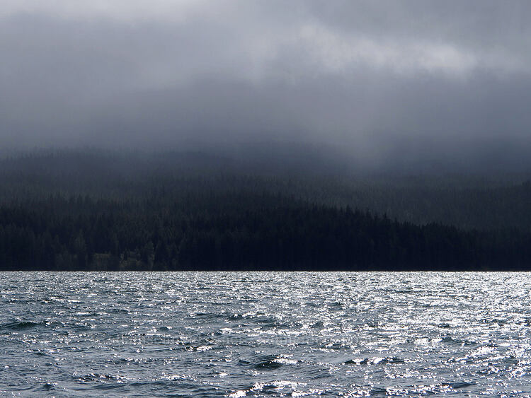 rain and snow across Odell Lake [Highway 58, Deschutes National Forest, Klamath County, Oregon]