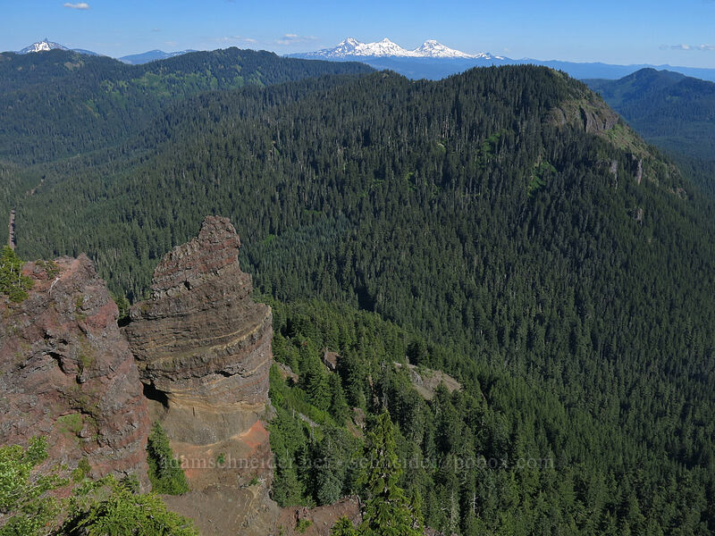 lava pinnacles, Three Sisters, & Browder Ridge [Iron Mountain summit, Willamette National Forest, Linn County, Oregon]