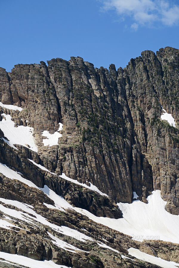 vertical breaks in the rock [Snowshoe Peak-Bockman Peak ridge, Cabinet Mountains Wilderness, Lincoln County, Montana]