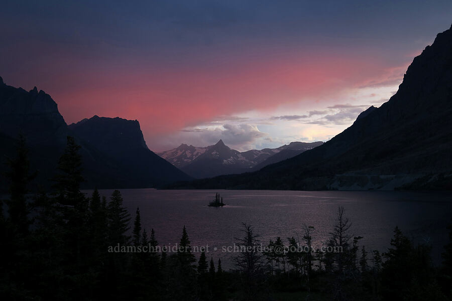 sunset over St. Mary Lake [Wild Goose Island Overlook, Glacier National Park, Glacier County, Montana]