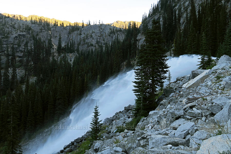 water blasting out of the hillside [Snow Lakes Trail, Alpine Lakes Wilderness, Chelan County, Washington]