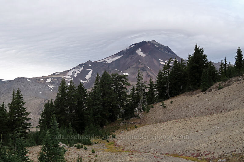 South Sister & wind-driven clouds [Broken Top climber's trail, Three Sisters Wilderness, Deschutes County, Oregon]