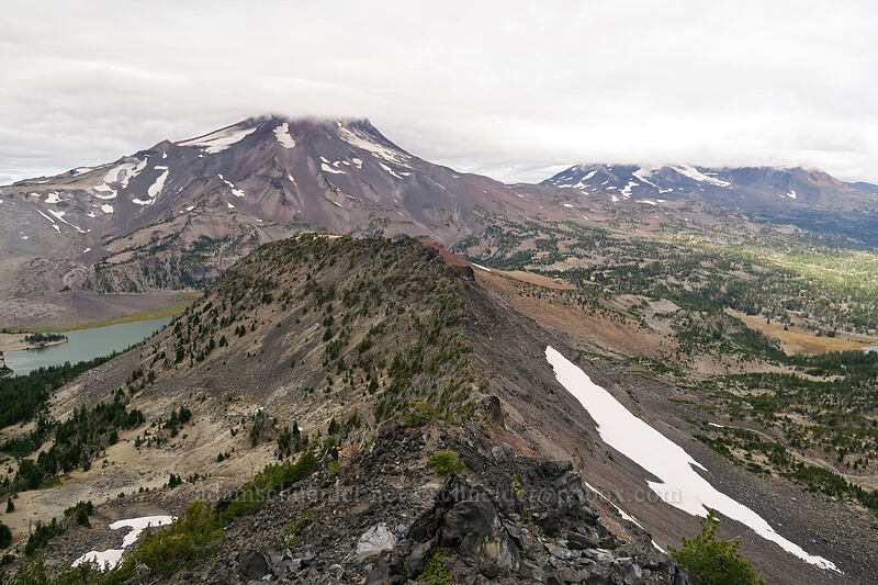 Three Sisters & Broken Top's northwest ridge [Broken Top climber's trail, Three Sisters Wilderness, Deschutes County, Oregon]