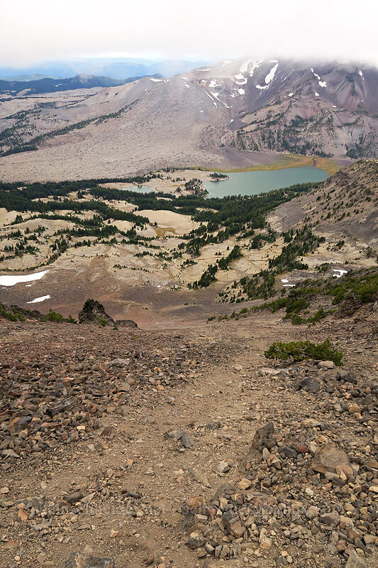 scree slope & Green Lakes [west side of Broken Top, Three Sisters Wilderness, Deschutes County, Oregon]