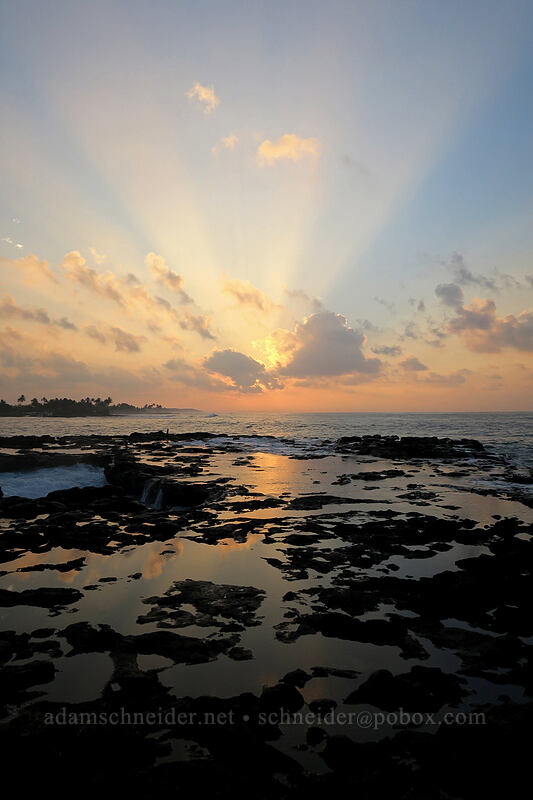 sunrise, clouds, & tidepools [Spouting Horn Beach Park, Kukui'ula, Kaua'i, Hawaii]