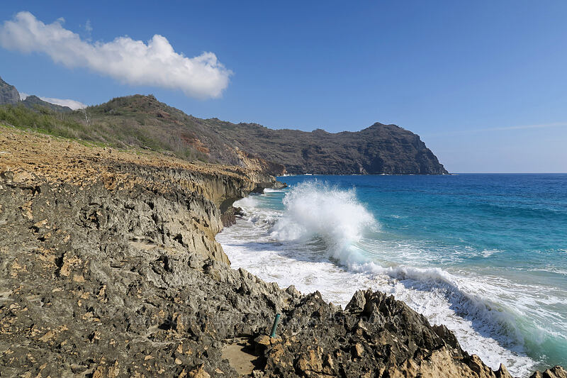 breaking waves & Kawelikoa Point [east of Pao'o Point, Maha'ulepu, Kaua'i, Hawaii]