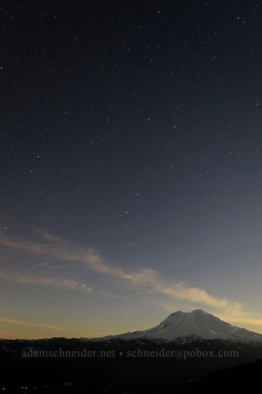 Mt. Rainier & stars [High Hut, Tahoma State Forest, Lewis County, Washington]