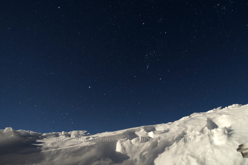 moonlit snow & Orion [High Hut, Tahoma State Forest, Lewis County, Washington]