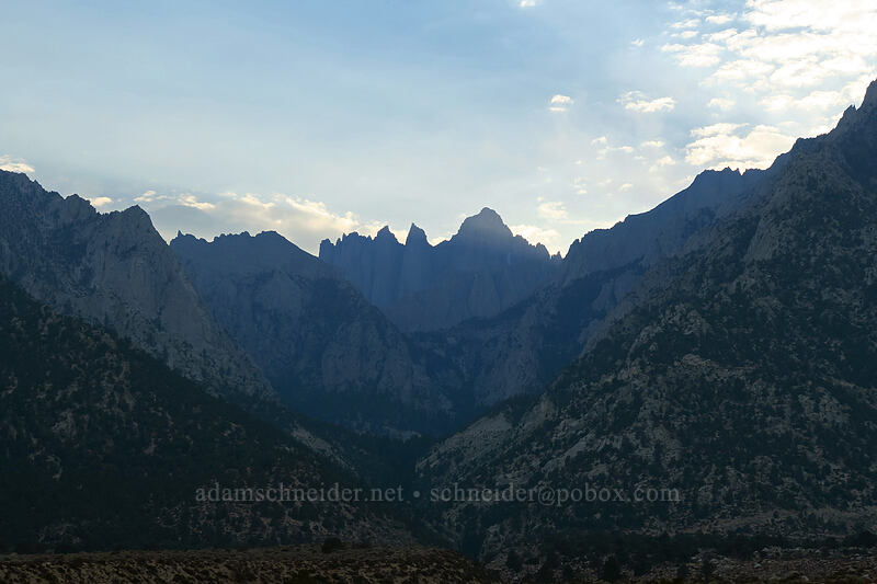 sunset behind Mt. Whitney [Whitney Portal Road, Inyo National Forest, Inyo County, California]