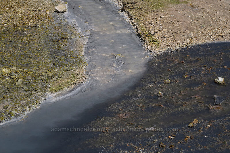 confluence of warm streams [Bumpass Hell, Lassen Volcanic National Park, Shasta County, California]